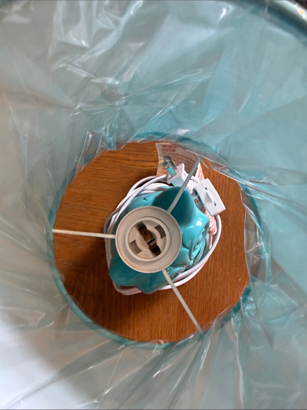New Turquoise Ceramic Owl Table Lamp with Fabric Shade - Picture 2 of 4